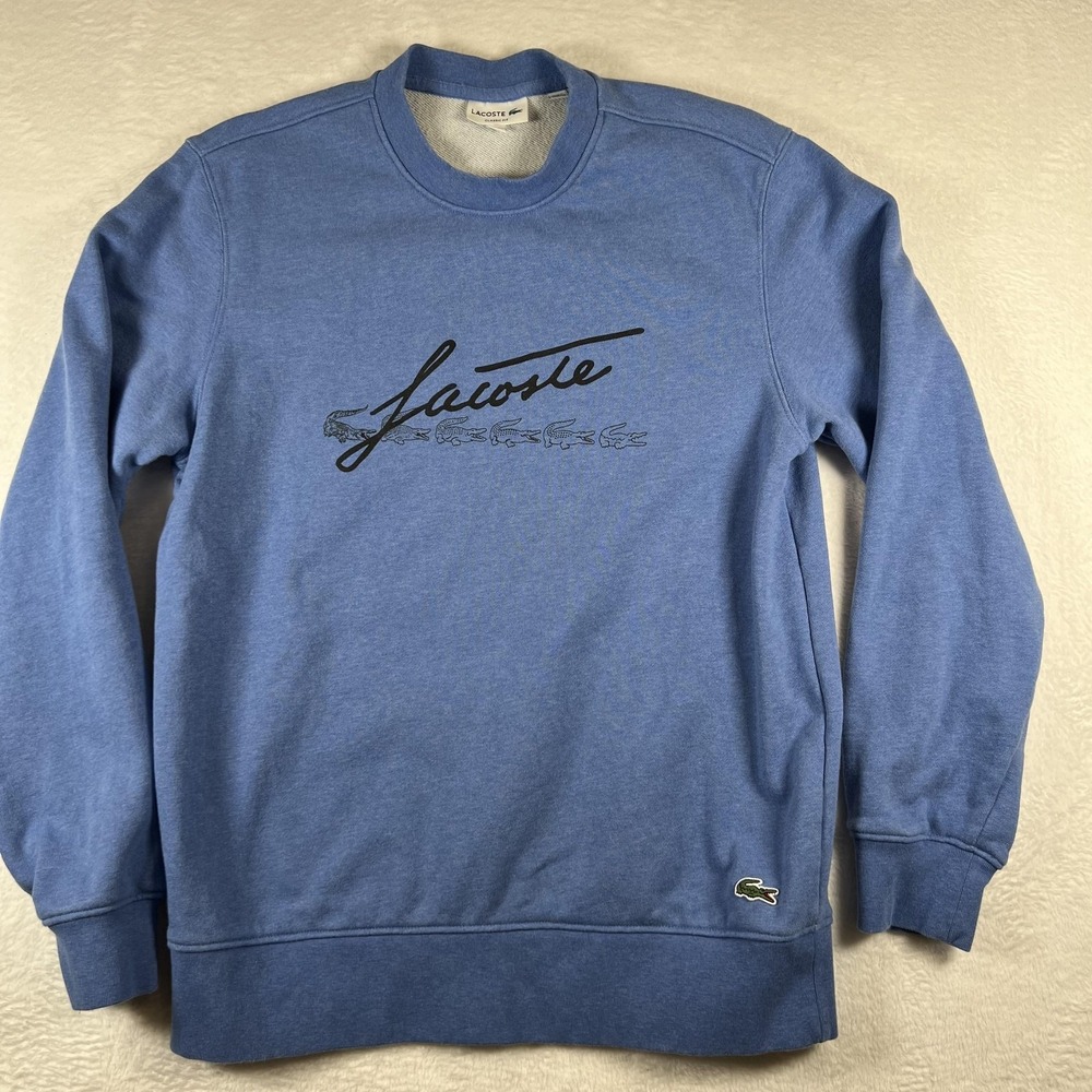 Lacoste Sweatshirt Mens‎ Large Blue Classic Fit Pullover Croc Logo Graphic